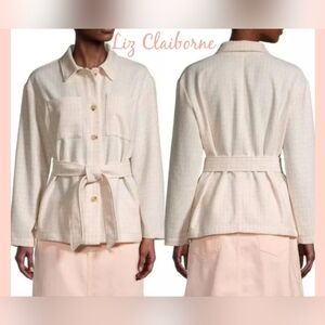Liz Claiborne Plaid belted Shirt Jacket Size L Peach NWT
